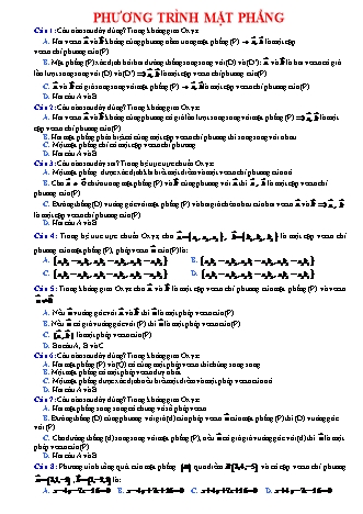 110 Câu trắc nghiệm Hình học Lớp 12 - Phương trình mặt phẳng (Có đáp án)