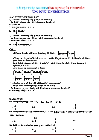 180 Câu trắc nghiệm Toán Lớp 12 - Ứng dụng của tích phân. Ứng dụng tính diện tích