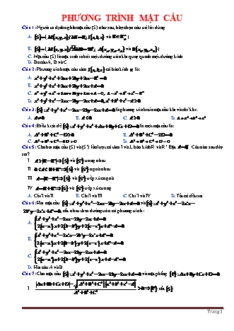 80 Câu trắc nghiệm Toán Lớp 12 - Phương trình mặt cầu (Có lời giải)