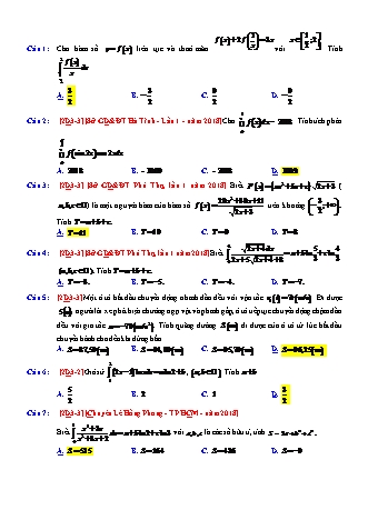 85 Câu trắc nghiệm Toán Lớp 12 - Nguyên hàm. Tích phân
