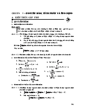 Kiến thức trọng tâm Giải tích Lớp 12 - Chương 3: Nguyên hàm, tích phân và ứng dụng