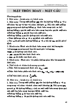 Kiến thức trọng tâm Hình học Lớp 12 - Chủ đề: Mặt tròn xoay. Mặt cầu (Có hướng dẫn)