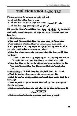 Kiến thức trọng tâm Hình học Lớp 12 - Chủ đề: Thể tích khoái lăng trụ (Có hướng dẫn)