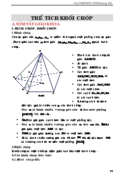 Kiến thức trọng tâm Hình học Lớp 12 - Chủ đề: Thể tích khối chóp (Có hướng dẫn)