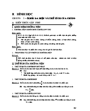 Kiến thức trọng tâm Hình học Lớp 12 - Chương 1: Khối đa diện và thể tích của chúng