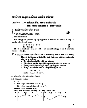 Kiến thức trọng tâm môn Toán Lớp 11 - Chương 1: Hàm số lượng giác và phương trình lượng giác