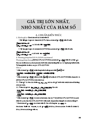 Kiến thức trọng tâm và phương pháp giải toán Khảo sát hàm số và ứng dụng đạo hàm Lớp 12 - Chủ đề 3: Giá trị lớn nhất, nhỏ nhất của hàm số (Có hướng dẫn)