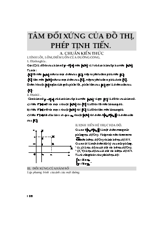 Kiến thức trọng tâm và phương pháp giải toán Khảo sát hàm số và ứng dụng đạo hàm Lớp 12 - Chủ đề 4: Tâm đối xứng của đồ thị, phép tịnh tiến (Có hướng dẫn)