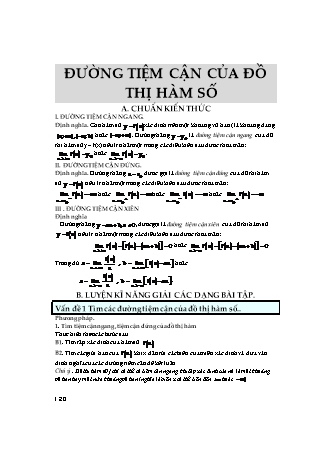Kiến thức trọng tâm và phương pháp giải toán Khảo sát hàm số và ứng dụng đạo hàm Lớp 12 - Chủ đề 5: Đường tiệm cận của đồ thị hàm số (Có hướng dẫn)