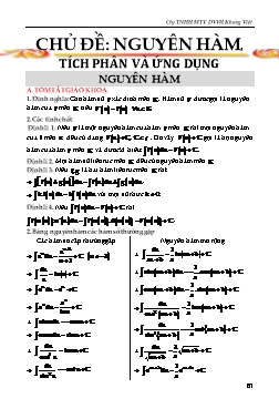Phương pháp giải các chuyên đề Giải tích Lớp 12 - Chủ đề: Nguyên hàm, tích phân và ứng dụng (Có hướng dẫn)