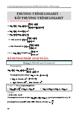 Phương pháp giải các chuyên đề Giải tích Lớp 12 - Chủ đề: Phương trình logarit. Bất phương trình logarit (Có hướng dẫn)