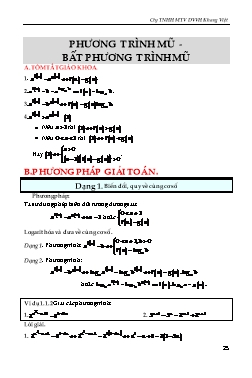 Phương pháp giải các chuyên đề Giải tích Lớp 12 - Chủ đề: Phương trình mũ. Bất phương trình mũ (Có hướng dẫn)