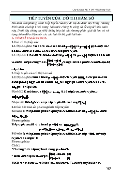 Phương pháp giải các chuyên đề Giải tích Lớp 12 - Chủ đề: Tiếp tuyến của đồ thị hàm số (Có hướng dẫn)