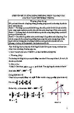 Phương pháp giải các chuyên đề Hình học Lớp 10 - Chương 3 - Chuyên đề: Ứng dụng phương pháp tọa độ vào các bài toán hình học phẳng
