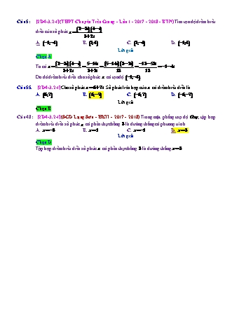 Trắc nghiệm Đại số Lớp 12 tách từ đề thi thử THPT Quốc gia - Chương 4 - Chủ đề 3: Tập hợp điểm biểu diễn số phức - Dạng 2: Tập hợp điểm biểu diễn là đường thẳng - Mức độ 1 - Năm học 2017-2018 (Có đáp án)