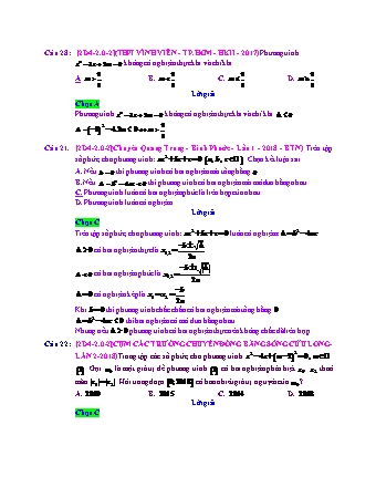Trắc nghiệm Đại số Lớp 12 tách từ đề thi thử THPT Quốc gia - Chương 4 - Chủ đề 2: Phương trình bậc hai với hệ số thực - Câu hỏi chưa phân dạng - Mức độ 2 - Năm học 2017-2018 (Có đáp án)