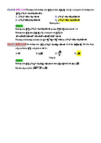 Trắc nghiệm Hình học Lớp 10 tách từ đề thi thử THPT Quốc gia - Chương 3 - Chủ đề 2: Phương trình đường tròn - Câu hỏi chưa phân dạng - Mức độ 3 - Năm học 2017-2018 (Có đáp án)