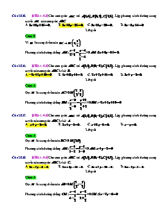 Trắc nghiệm Hình học Lớp 10 tách từ đề thi thử THPT Quốc gia - Chương 3 - Chủ đề 1: Phương trình đường thẳng - Dạng 4: Phương trình đường thẳng qua 2 điểm - Mức độ 3 - Năm học 2017-2018 (Có đáp án)