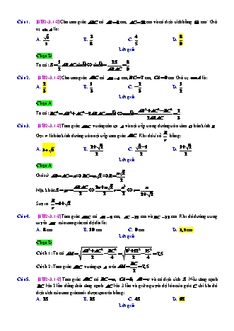 Trắc nghiệm Hình học Lớp 10 tách từ đề thi thử THPT Quốc gia - Chương 2 - Chủ đề 3: Các hệ thức lượng trong tam giác và giải tam giác - Dạng 1: Xác định các yếu tố trong tam giác - Mức độ 2 - Năm học 2017-2018 (Có đáp án)