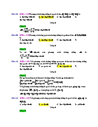 Trắc nghiệm Hình học Lớp 10 tách từ đề thi thử THPT Quốc gia - Chương 3 - Chủ đề 1: Phương trình đường thẳng - Dạng 4: Phương trình đường thẳng qua 2 điểm - Mức độ 2 - Năm học 2017-2018 (Có đáp án)