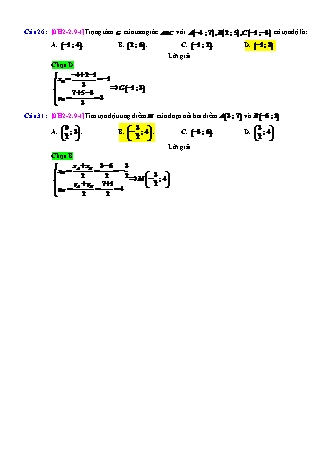 Trắc nghiệm Hình học Lớp 10 tách từ đề thi thử THPT Quốc gia - Chương 2 - Chủ đề 2: Tích vô hướng của hai vectơ - Dạng 9: Tìm điểm đặc biệt trong tam giác - Mức độ 1 - Năm học 2017-2018 (Có đáp án)
