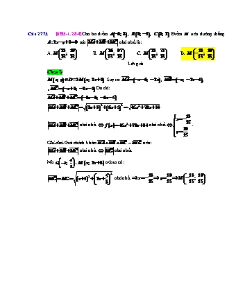 Trắc nghiệm Hình học Lớp 10 tách từ đề thi thử THPT Quốc gia - Chương 3 - Chủ đề 1: Phương trình đường thẳng - Dạng 28: Bài toán cực trị - Mức độ 4 - Năm học 2017-2018 (Có đáp án)