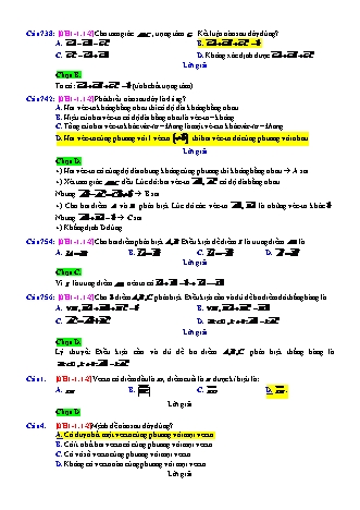 Trắc nghiệm Hình học Lớp 10 tách từ đề thi thử THPT Quốc gia - Chương 1 - Chủ đề 1: Các khái niệm về vectơ - Dạng 1: Câu hỏi lý thuyết chung - Mức độ 2 - Năm học 2017-2018 (Có đáp án)