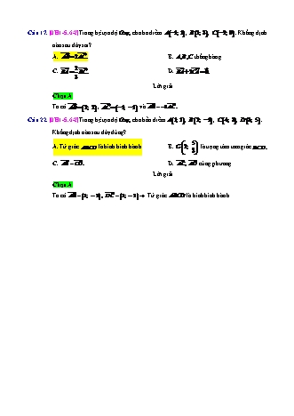 Trắc nghiệm Hình học Lớp 10 tách từ đề thi thử THPT Quốc gia - Chương 1 - Chủ đề 5: Hệ trục tọa độ - Dạng 6: Chứng minh đẳng thức véctơ theo toạ độ - Năm học 2017-2018 (Có đáp án)