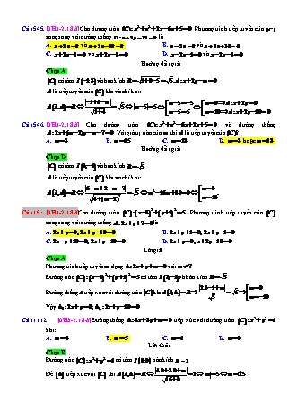 Trắc nghiệm Hình học Lớp 10 tách từ đề thi thử THPT Quốc gia - Chương 3 - Chủ đề 2: Phương trình đường tròn - Dạng 18: Viết phương trình tiếp tuyến với đường tròn - Mức độ 3 - Năm học 2017-2018 (Có đáp án)