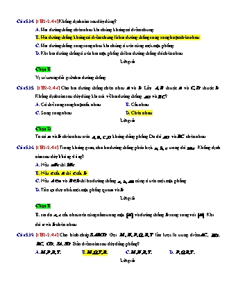 Trắc nghiệm Hình học Lớp 11 tách từ đề thi thử THPT Quốc gia - Chương 2 - Chủ đề 2: Hai đường thẳng chéo nhau và song song - Dạng 4: Đọc hình vẽ (thiết diện) - Năm học 2017-2018 (Có đáp án)
