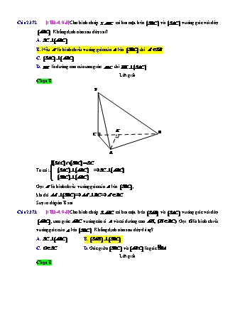 Trắc nghiệm Hình học Lớp 11 tách từ đề thi thử THPT Quốc gia - Chương 3 - Chủ đề 4: Hai mặt phẳng vuông góc - Dạng 9: Quan hệ vuông góc trong hình chóp L5 (mặt đáy vuông mặt bên) - Mức độ 3 - Năm học 2017-2018 (Có đáp án)