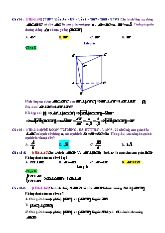 Trắc nghiệm Hình học Lớp 11 tách từ đề thi thử THPT Quốc gia - Chương 3 - Chủ đề 3: Đường thẳng vuông góc mặt phẳng - Dạng 3: Câu hỏi về góc (cho trước hình vẽ) - Mức độ 2 - Năm học 2017-2018 (Có đáp án)
