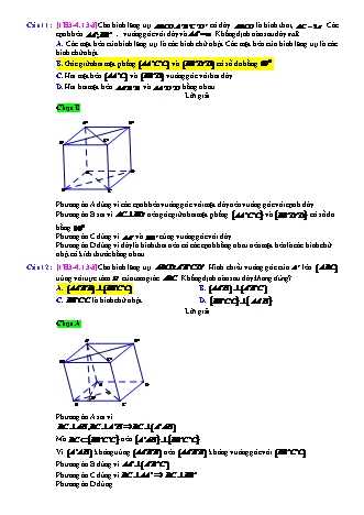 Trắc nghiệm Hình học Lớp 11 tách từ đề thi thử THPT Quốc gia - Chương 3 - Chủ đề 4: Hai mặt phẳng vuông góc - Dạng 13: Quan hệ vuông góc trong hình lăng trụ đứng (không đều) - Mức độ 3 - Năm học 2017-2018 (Có đáp án)