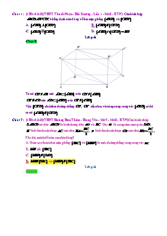 Trắc nghiệm Hình học Lớp 11 tách từ đề thi thử THPT Quốc gia - Chương 2 - Chủ đề 4: Hai mặt phẳng song song - Câu hỏi chưa phân dạng - Mức độ 2 - Năm học 2017-2018 (Có đáp án)