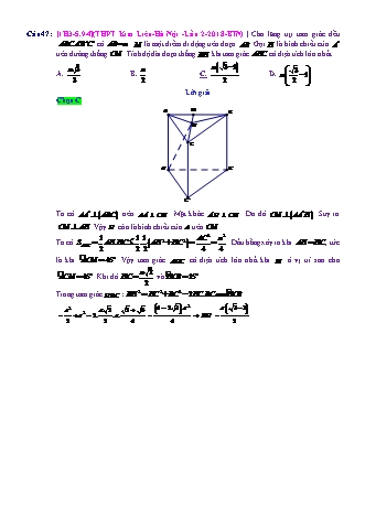 Trắc nghiệm Hình học Lớp 11 tách từ đề thi thử THPT Quốc gia - Chương 3 - Chủ đề 5: Khoảng cách - Dạng 9: Toán max, min về khoảng cách - Năm học 2017-2018 (Có đáp án)