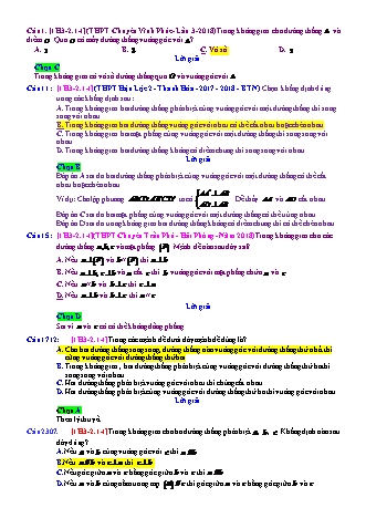 Trắc nghiệm Hình học Lớp 11 tách từ đề thi thử THPT Quốc gia - Chương 3 - Chủ đề 2: Hai đường thẳng vuông góc - Dạng 1: Câu hỏi lý thuyết - Mức độ 1 - Năm học 2017-2018 (Có đáp án)