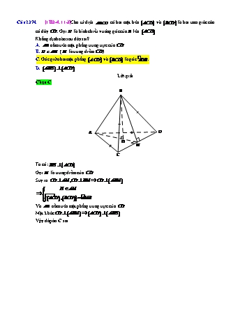 Trắc nghiệm Hình học Lớp 11 tách từ đề thi thử THPT Quốc gia - Chương 3 - Chủ đề 4: Hai mặt phẳng vuông góc - Dạng 11: Quan hệ vuông góc trong hình chóp L7 (hình chóp khác) - Mức độ 3 - Năm học 2017-2018 (Có đáp án)
