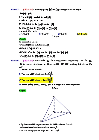 Trắc nghiệm Hình học Lớp 11 tách từ đề thi thử THPT Quốc gia - Chương 3 - Chủ đề 4: Hai mặt phẳng vuông góc - Dạng 2: Câu hỏi về quan hệ vuông góc (cho trước hình vẽ) - Mức độ 2 - Năm học 2017-2018 (Có đáp án)