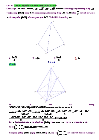 Trắc nghiệm Hình học Lớp 11 tách từ đề thi thử THPT Quốc gia - Chương 3 - Chủ đề 3: Đường thẳng vuông góc mặt phẳng - Dạng 10: Các tính toán độ dài hình học - Mức độ 4 - Năm học 2017-2018 (Có đáp án)