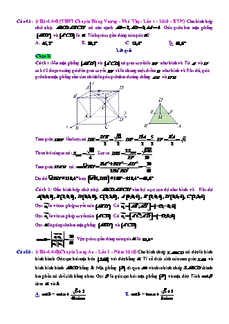 Trắc nghiệm Hình học Lớp 11 tách từ đề thi thử THPT Quốc gia - Chương 3 - Chủ đề 4: Hai mặt phẳng vuông góc - Dạng 4: Góc giữa hai mặt phẳng - Mức độ 4 - Năm học 2017-2018 (Có đáp án)