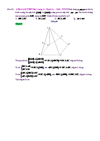 Trắc nghiệm Hình học Lớp 11 tách từ đề thi thử THPT Quốc gia - Chương 3 - Chủ đề 4: Hai mặt phẳng vuông góc - Dạng 6: Quan hệ vuông góc trong hình chóp L2 (đáy hình chữ nhật, vuông cạnh bên) - Mức độ 2 - Năm học 2017-2018 (Có đáp án)