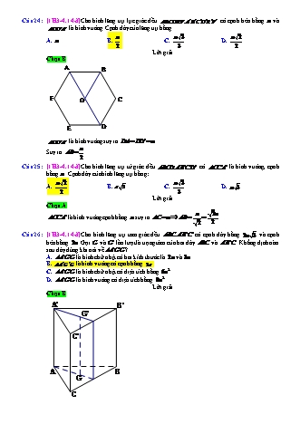 Trắc nghiệm Hình học Lớp 11 tách từ đề thi thử THPT Quốc gia - Chương 3 - Chủ đề 4: Hai mặt phẳng vuông góc - Dạng 14: Quan hệ vuông góc trong hình lăng trụ đều - Mức độ 3 - Năm học 2017-2018 (Có đáp án)