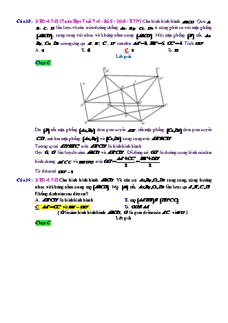 Trắc nghiệm Hình học Lớp 11 tách từ đề thi thử THPT Quốc gia - Chương 2 - Chủ đề 4: Hai mặt phẳng song song - Dạng 7: Bài toán tính toán hình học - Mức độ 2 - Năm học 2017-2018 (Có đáp án)