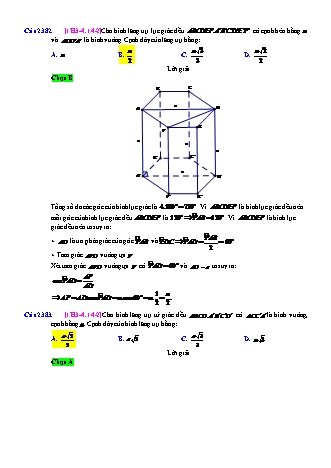 Trắc nghiệm Hình học Lớp 11 tách từ đề thi thử THPT Quốc gia - Chương 3 - Chủ đề 4: Hai mặt phẳng vuông góc - Dạng 14: Quan hệ vuông góc trong hình lăng trụ đều - Mức độ 2 - Năm học 2017-2018 (Có đáp án)