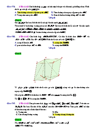 Trắc nghiệm Hình học Lớp 11 tách từ đề thi thử THPT Quốc gia - Chương 3 - Chủ đề 3: Đường thẳng vuông góc mặt phẳng - Câu hỏi chưa phân dạng - Mức độ 3 - Năm học 2017-2018 (Có đáp án)
