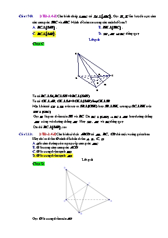 Trắc nghiệm Hình học Lớp 11 tách từ đề thi thử THPT Quốc gia - Chương 3 - Chủ đề 3: Đường thẳng vuông góc mặt phẳng - Dạng 4: Quan hệ vuông góc trong hình chóp L1 (đáy tam giác, vuông cạnh bên) - Mức độ 3 - Năm học 2017-2018 (Có đáp án)