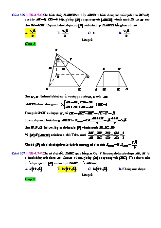 Trắc nghiệm Hình học Lớp 11 tách từ đề thi thử THPT Quốc gia - Chương 2 - Chủ đề 4: Hai mặt phẳng song song - Dạng 7: Bài toán tính toán hình học - Mức độ 4 - Năm học 2017-2018 (Có đáp án)