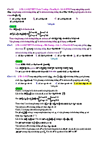 Trắc nghiệm Hình học Lớp 11 tách từ đề thi thử THPT Quốc gia - Chương 1 - Chủ đề 2: Phép tịnh tiến - Dạng 4: Phương trình ảnh, tạo ảnh của đường thẳng qua phép tịnh tiến - Mức độ 2 - Năm học 2017-2018 (Có đáp án)