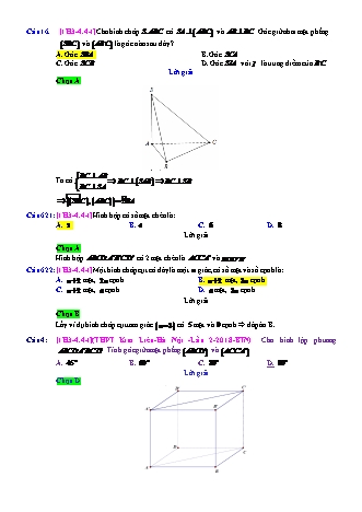 Trắc nghiệm Hình học Lớp 11 tách từ đề thi thử THPT Quốc gia - Chương 3 - Chủ đề 4: Hai mặt phẳng vuông góc - Dạng 4: Góc giữa hai mặt phẳng - Mức độ 1 - Năm học 2017-2018 (Có đáp án)