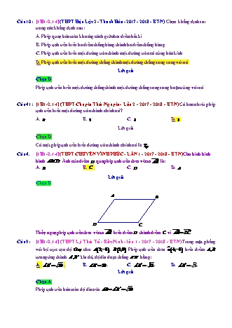 Trắc nghiệm Hình học Lớp 11 tách từ đề thi thử THPT Quốc gia - Chương 1 - Chủ đề 2: Phép tịnh tiến - Dạng 1: Các tính chất của phép tịnh tiến - Mức độ 1 - Năm học 2017-2018 (Có đáp án)